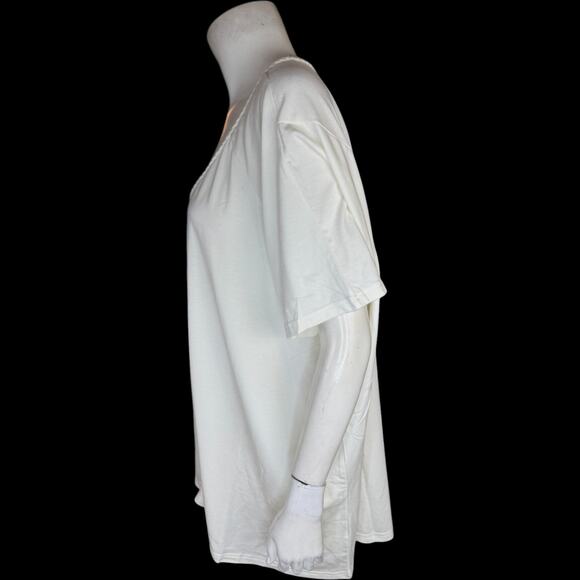Laurie Felt White Tunic Top 2X Bamboo Cotton V-Neck Braided Trim Stretch NWT - Picture 6 of 14
